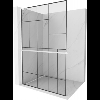 Mexen Kioto+ L Sprchová zástěna s policí 90 x 200 cm, černý vzor, bílá - 800-090-123-20-78