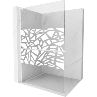 Mexen Kioto+ L Sprchová zástěna s policí 80 x 200 cm, bílý vzor, bílá - 800-080-123-20-85