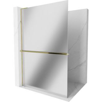 Mexen Kioto+ Sprchová zástěna L s poličkou 100 x 200 cm, zrcadlo, zlatá - 800-100-123-50-50