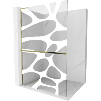 Mexen Kioto+ L sprchová zástěna s poličkou 80 x 200 cm, bílá vlna, zlatá - 800-080-123-50-97