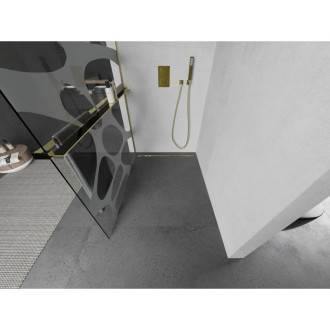 Mexen Kioto+ L sprchová zástěna s policí 100 x 200 cm, bílá vlna, zlatá - 800-100-123-50-97