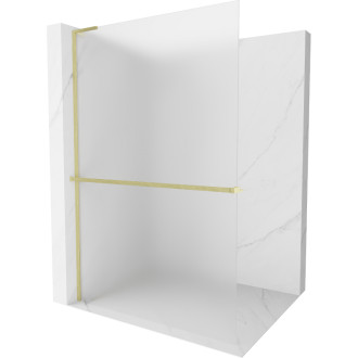 Mexen Kioto+ Sprchová zástěna L s policí 110 x 200 cm, matná, kartáčované zlato - 800-110-123-55-30