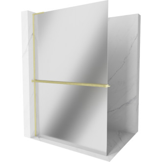 Mexen Kioto+ Sprchová zástěna L s poličkou 120 x 200 cm, zrcadlo, kartáčované zlato - 800-120-123-55-50