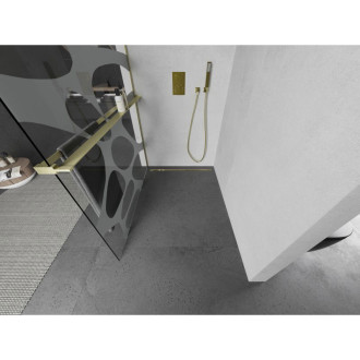 Mexen Kioto+ Sprchová zástěna L s poličkou 90 x 200 cm, bílá vlna, kartáčované zlato - 800-090-123-55-97