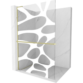 Mexen Kioto+ Sprchová zástěna L s policí 100 x 200 cm, bílá vlna, kartáčované zlato - 800-100-123-55-97