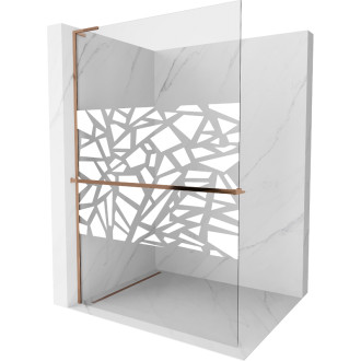 Mexen Kioto+ L Sprchová zástěna s policí 70 x 200 cm, bílý vzor, růžové zlato - 800-070-123-60-85