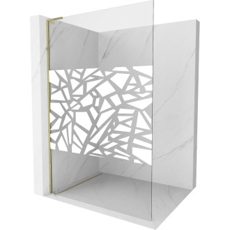 Mexen Kioto L Sprchová zástěna 120 x 200 cm, bílý vzor, zlatá - 800-120-103-50-85