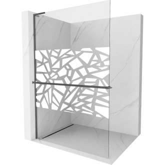 Mexen Kioto+ Sprchová zástěna L s policí 110 x 200 cm, bílý vzor, kartáčovaná pistolově šedá - 800-110-123-66-85