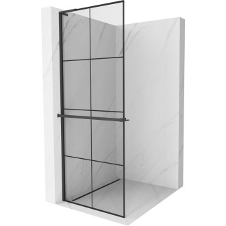 Mexen Kioto+ L Sprchová zástěna s policí 80 x 200 cm, černý rošt, černá - 800-080-123-70-77