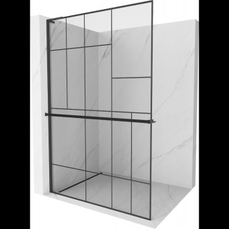 Mexen Kioto+ L Sprchová zástěna s policí 90 x 200 cm, černý vzor, černá - 800-090-123-70-78