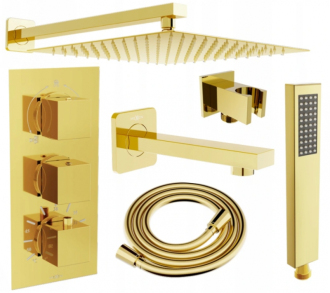 Mexen Cube DR02 podomítkový vanový/Sprchový set s 25 cm, zlatá 77503DR0225-50