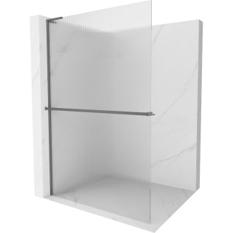 Mexen Kioto+ L Sprchová zástěna s policí 120 x 200 cm, pruhy, stříbrná - 800-120-123-95-09