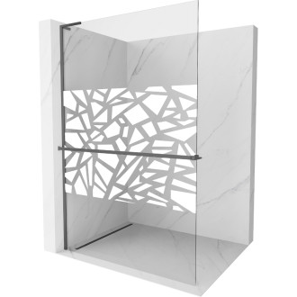 Mexen Kioto+ L sprchová zástěna s policí 110 x 200 cm, bílý vzor, stříbrná - 800-110-123-95-85