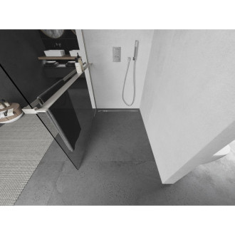 Mexen Kioto+ Sprchová zástěna L s poličkou 65 x 200 cm, průhledná, kartáčovaný nikl - 800-065-123-97-00