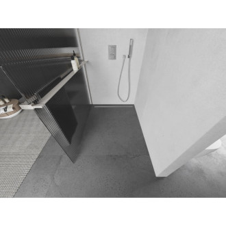 Mexen Kioto+ L Sprchová zástěna s poličkou 80 x 200 cm, pruhy, kartáčovaný nikl - 800-080-123-97-09