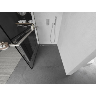 Mexen Kioto+ Sprchová zástěna L s policí 70 x 200 cm, černý vzor, kartáčovaný nikl - 800-070-123-97-78