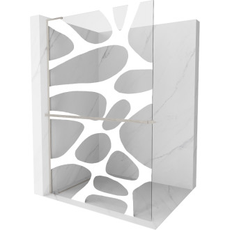 Mexen Kioto+ Sprchová zástěna L s policí 120 x 200 cm, bílá vlna, kartáčovaný nikl - 800-120-123-97-97