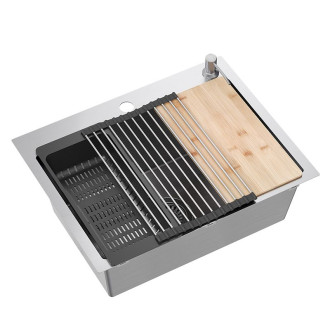 Ocelový dřez LUKE 110 WORKSTATION BRUSH NICKEL