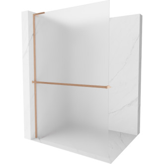 Mexen Kioto+ L Sprchová zástěna s policí 100 x 200 cm, matná, kartáčovaná měď - 800-100-123-65-30