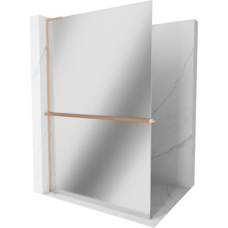 Mexen Kioto+ Sprchová zástěna L s poličkou 70 x 200 cm, zrcadlo, kartáčovaná měď - 800-070-123-65-50