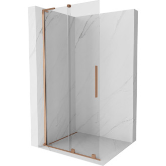 Mexen Velar L Posuvná sprchová zástěna 110 x 200 cm, 8 mm průhledná, kartáčovaná měď - 871-110-003-03-65