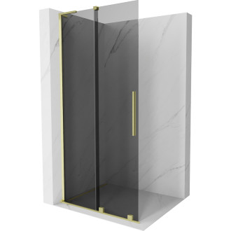 Mexen Velar L Posuvná sprchová zástěna 90 x 200 cm, grafit 8 mm, kartáčované zlato - 871-090-003-43-55