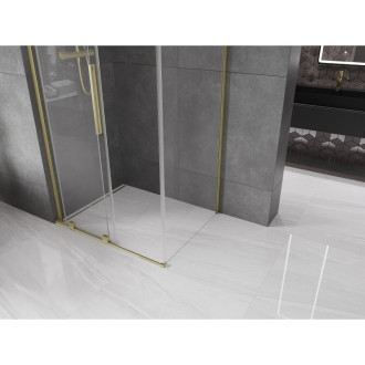 Mexen Velar L sprchový kout s posuvnou hlavicí 100 x 90 cm, průhledný, kartáčované zlato - 871-100-090-03-55
