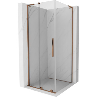 Mexen Velar L sprchový kout posuvný 90 x 90 cm, průhledný, růžové zlato - 871-090-090-03-60