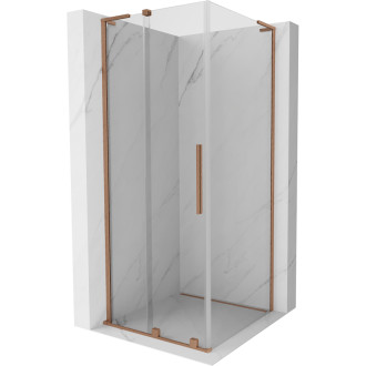 Mexen Velar L posuvný sprchový kout 120 x 120 cm, průhledný, kartáčovaná měď - 871-120-120-03-65