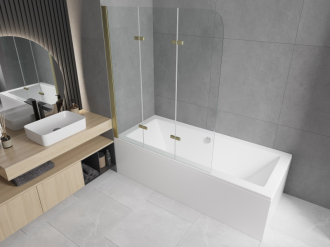 Mexen Felix 3-křídlá vanová zástěna 120 x 140 cm, transparentní, zlatá - 890-120-003-50-00