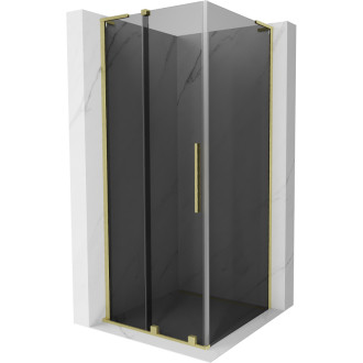 Mexen Velar L sprchový kout posuvný 90 x 90 cm, grafit, kartáčované zlato - 871-090-090-43-55