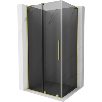 Mexen Velar L sprchový kout posuvný 90 x 100 cm, grafit, kartáčované zlato - 871-090-100-43-55