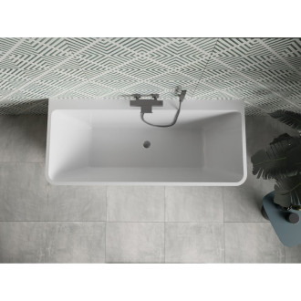 Volně stojící závěsná vana Mexen Volta 170 x 75 cm, bílá/černá, kartáčovaný přepad v barvě pistole gray - 51131707575-66