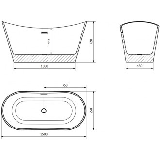 Volně stojící vana Mexen Montana 150 x 75 cm, bílá, bílý přepad - 52011507500-20