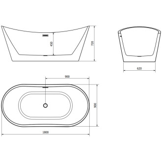 Volně stojící vana Mexen Montana 180 x 90 cm, bílá, přepad kartáčovaný nikl - 52011809000-97