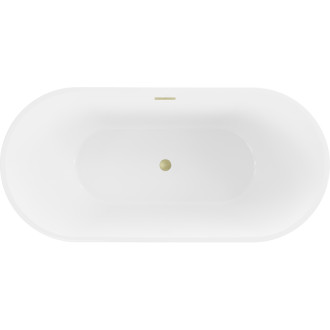 Volně stojící vana Mexen Luna 160 x 75 cm, bílá, přepad kartáčovaný zlatý - 52031607500-55