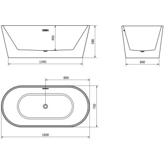 Volně stojící vana Mexen Luna 160 x 75 cm, bílá, přepad kartáčovaný zlatý - 52031607500-55