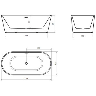 Volně stojící vana Mexen Luna 170 x 80 cm, bílá, přepad v barvě dělového kovu - 52031708000-95
