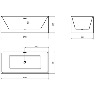 Volně stojící vana Mexen Nita 170 x 80 cm, bílá/černá, přepad v barvě gun metal - 52091708075-95