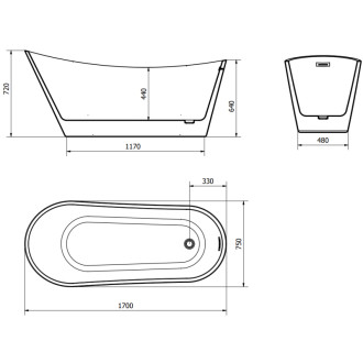Volně stojící vana Mexen Alta 170 x 75 cm, bílá/černá, přepad kartáčovaný zlatý - 52141707575-55
