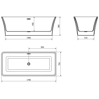 Volně stojící vana Mexen Tonia 170 x 75 cm, bílá/černá, přepad kartáčovaný zlatý - 52171707575-55