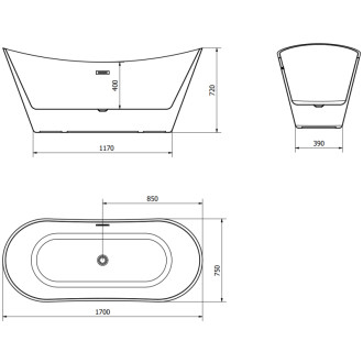 Volně stojící vana Mexen Celia 170 x 75 cm, bílá/černá, přepad kartáčovaný zlatý - 52331707575-55