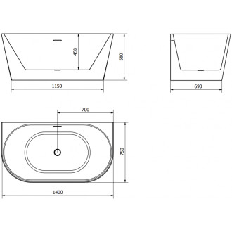 Volně stojící závěsná vana Mexen Oval 140 x 75 cm, bílá, přepad z kartáčované mědi - 52671407500-65