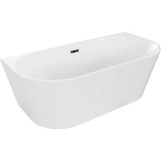 Volně stojící závěsná vana Mexen Oval 140 x 75 cm, bílá, černý přepad - 52671407500-70