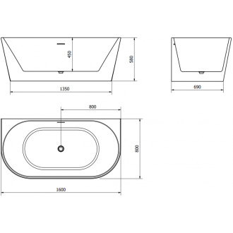 Volně stojící závěsná vana Mexen Oval 160 x 80 cm, bílá, chromovaný přepad - 52671608000-01
