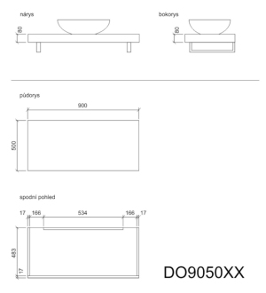 NATUREL DOLCE deska pod umyvadlo 90x50x8 dub wellington DO9050DWxxxxxxxxxxxxx