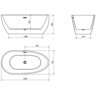 Volně stojící vana Mexen Eos 150 x 75 cm, bílá, přepad kartáčovaný zlatý - 52471507500-55