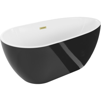 Volně stojící vana Mexen Eos 150 x 75 cm, bílá/černá, přepad kartáčovaný zlatý - 52471507575-55