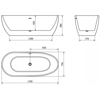 Volně stojící vana Mexen Eos 170 x 75 cm, bílá/černá, přepad kartáčovaný nikl - 52471707575-97