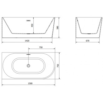 Volně stojící rohová vana Mexen Mia levá 150 x 75 cm, bílá/černá, přepad v barvě gun metal - 52691507575L-95